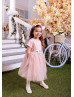 Short Sleeves Blush Pink Lace Tulle Flower Girl Dress
